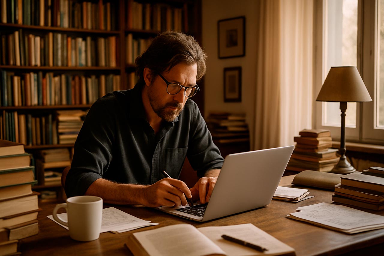 Fotografía de una escritor trabajando en su estudio